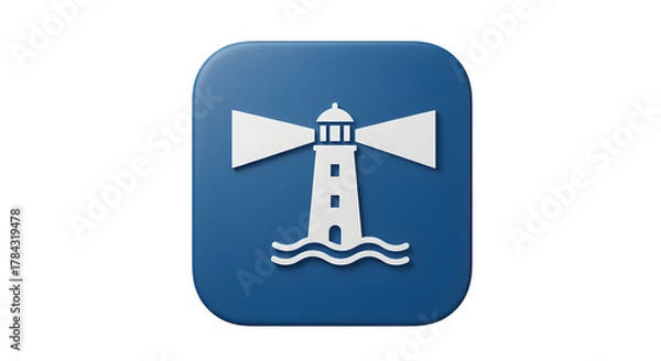 Fototapeta Lighthouse icon on a blue square background.