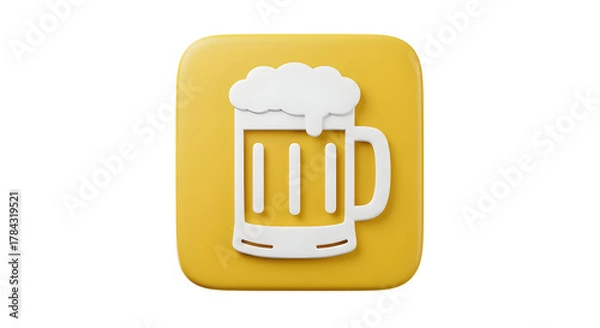 Obraz Beer Mug App Icon on Yellow Background.