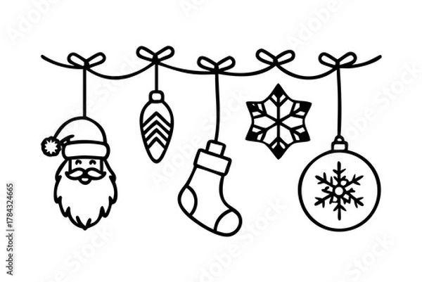 Fototapeta Christmas ornaments hanging on a string decoration