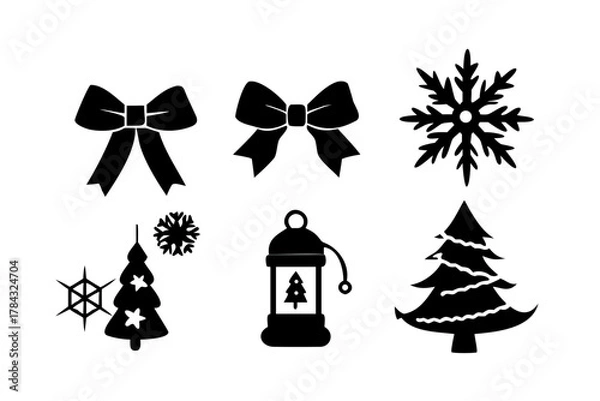 Obraz Christmas icons with tree and snowflake