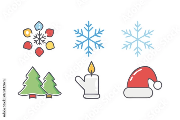 Obraz Christmas icons with snowflake and christmas tree