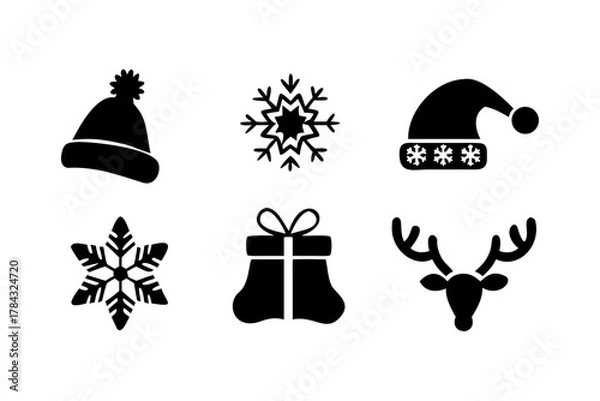 Fototapeta Christmas icons with reindeer and snowflakes
