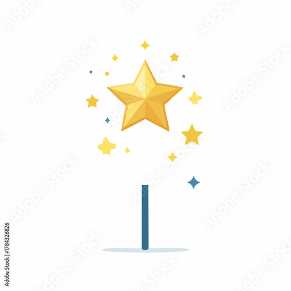 Fototapeta Cartoon Magic Wand with Gold Star and Sparkles.