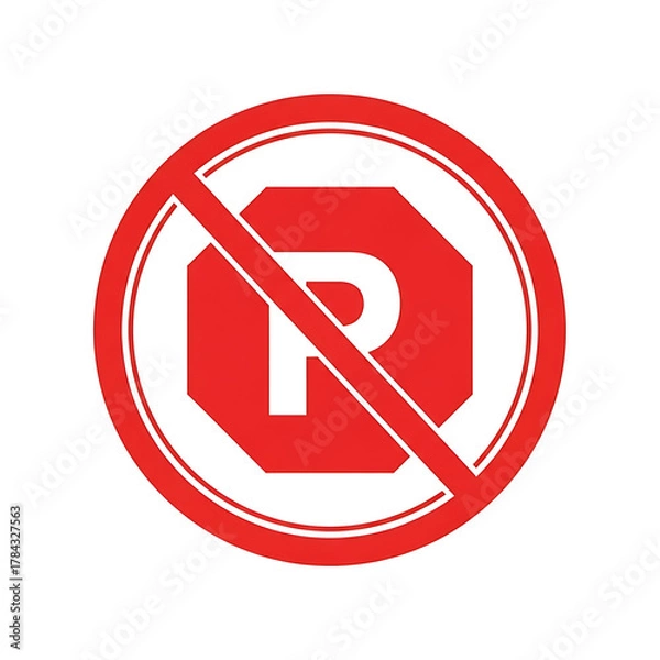 Obraz Circular red and white sign on a black background indicates parking prohibition. The letter "P" is within an octagonal shape