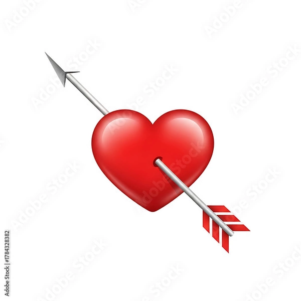 Obraz Glossy, crimson emoji heart pierced by a silver arrow, a common symbol of love and affection against a black backdrop