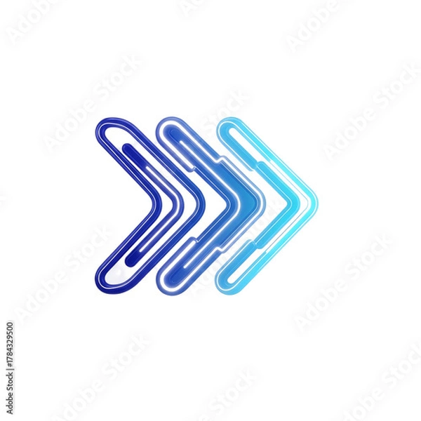 Obraz Three stylized, angled arrows pointing right with a gradient of blue hues and neon-like outlines set against a black backdrop
