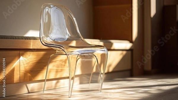 Obraz Stylish Transparent Chair in Modern Living Room with Soft Lighting