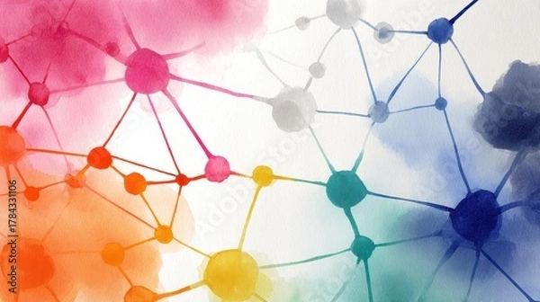 Fototapeta Network flat design top view theme information technology water color vivid.