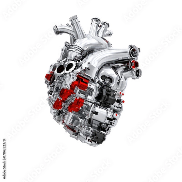 Obraz Chrome heart sculpture w/ red accents, techy feel