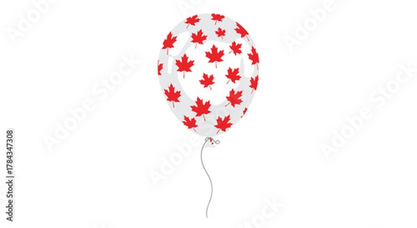 Fototapeta A clear celebratory balloon adorned with red maple leaf patterns and a string, perfect for Canada Day or Canadian themes, on a white background.