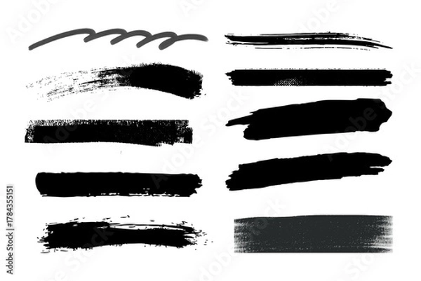 Obraz Vector black ink brush strokes background painted design.