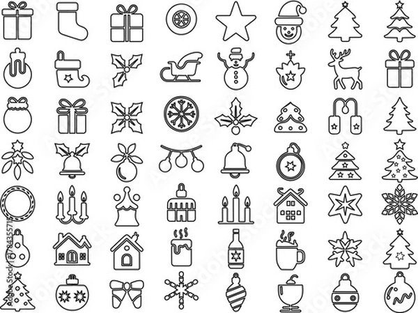 Obraz Collection of line art christmas and winter holidays symbols for design