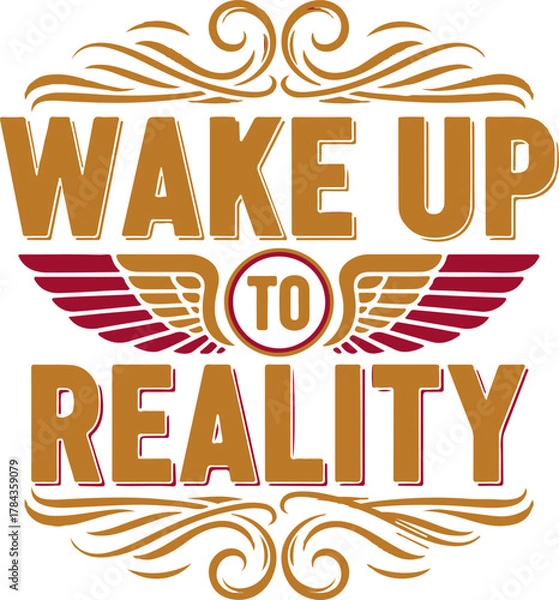 Obraz Wake up to reality winged emblem t shirt design