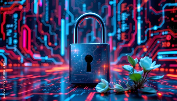 Fototapeta Futuristic Data Security with Nature Integration Scene