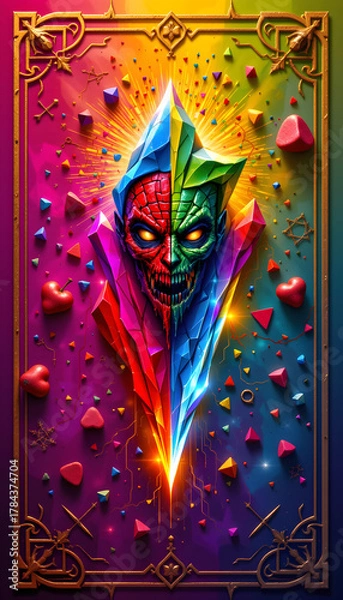 Fototapeta Glowing Digital Token with Fragments and Complementary Colors