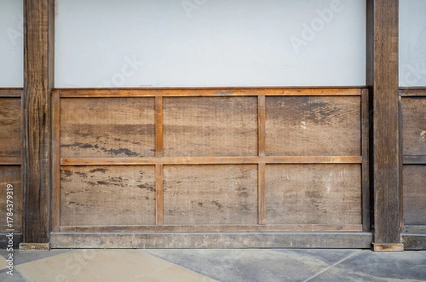 Fototapeta Japanese style wall with wooden panel decoration