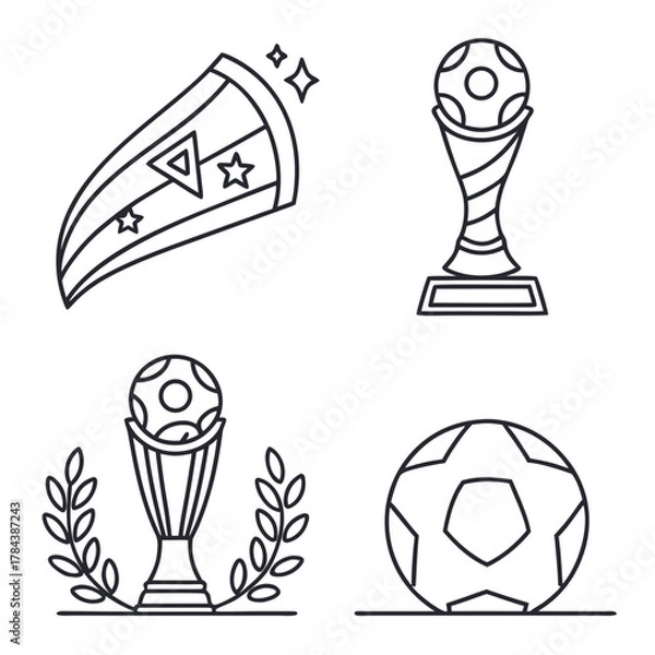 Fototapeta Soccer trophy and ball line icons set football