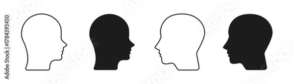 Fototapeta Human head profile icon set. Silhouette of Human head. Filled and outlined style. Editable line width