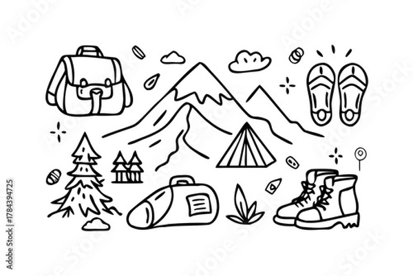 Fototapeta Camping Adventure Icons with Transparent Background