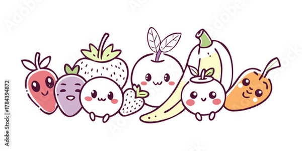 Obraz Cute cartoon fruits with faces on white background