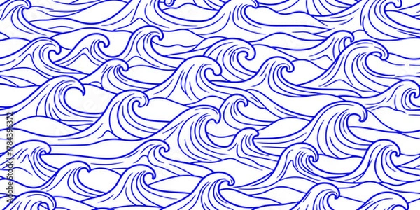 Fototapeta Ocean Wave Line Abstract Seamless Pattern Background