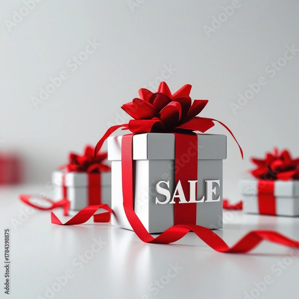 Obraz Gift boxes adorned with red ribbons sale event promotion concept idea