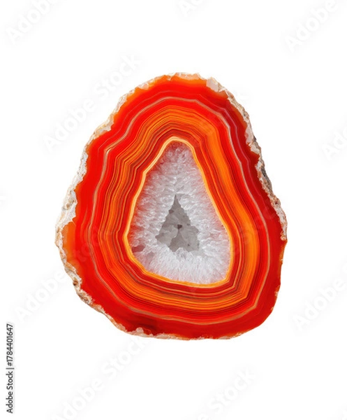 Fototapeta Sliced agate concentric bands of orange, red, and white