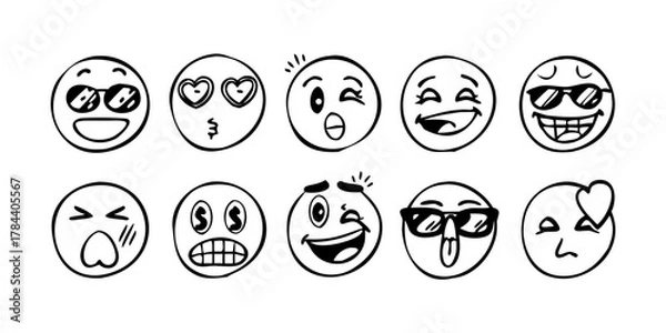 Obraz Hand Drawn Cartoon Emoji Face with Transparent Background
