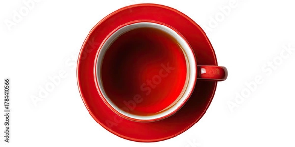 Fototapeta Red cup with liquid from top view