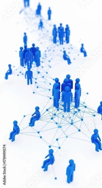 Fototapeta Interconnected Blue Figures Illustrating Social Network and Digital Communication