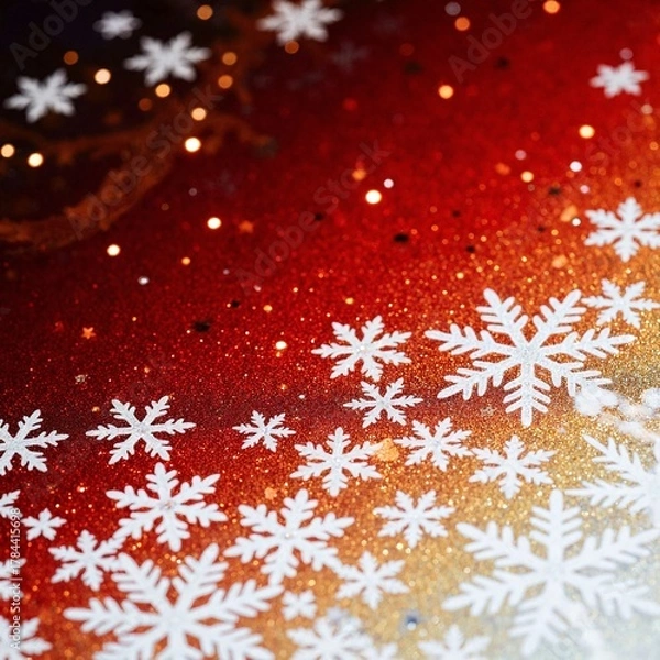 Obraz Red glitter background with white snowflake border