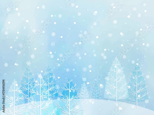 Obraz 雪が降る冬の風景イラスト