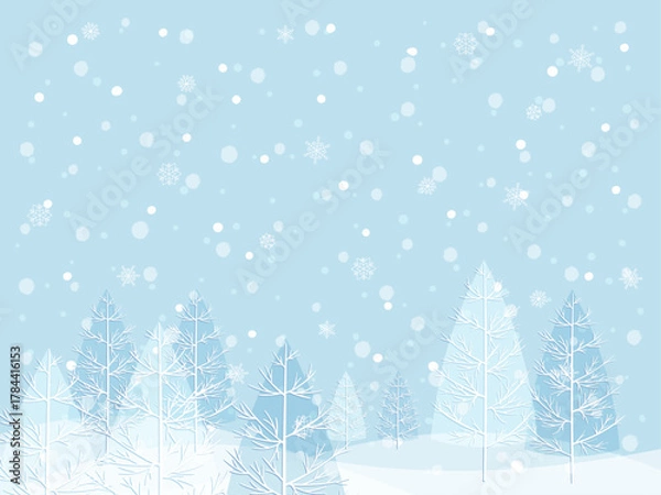 Obraz 雪が降る冬の風景イラスト