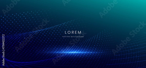 Fototapeta Dotted glowing futuristic tech on dark blue background. Technology data communication concept.