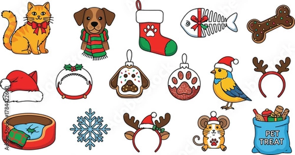 Obraz Festive christmas pet themed collection, perfect for adding a touch of holiday cheer to your designs and projects