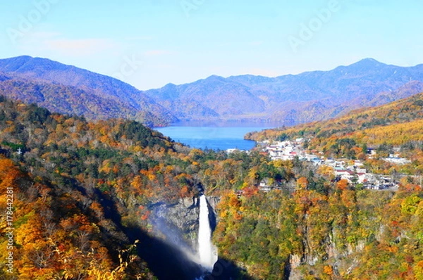 Obraz 日光　華厳の滝　中禅寺湖と紅葉