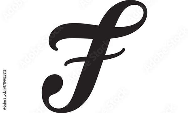 Fototapeta Elegant letter F in cursive a classic calligraphy style isolated on white background