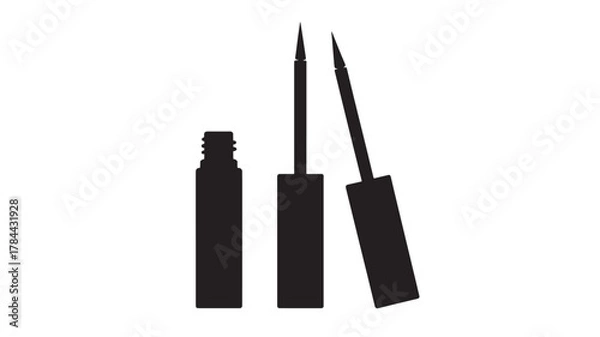 Fototapeta Eyeliner tube and applicators simple black silhouette vector illustration isolated on white background for beauty and makeup concepts
