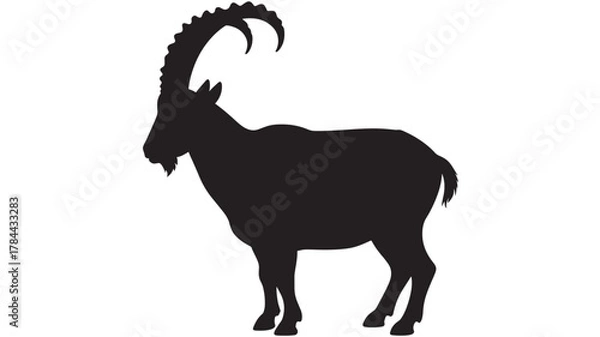 Fototapeta Silhouette of an ibex a wild goat with large horns vector illustration isolated on white background