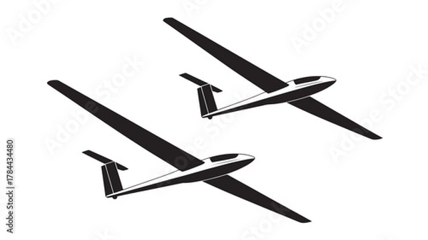 Fototapeta Two glider silhouettes simple vector illustration of soaring aircraft isolated on white background