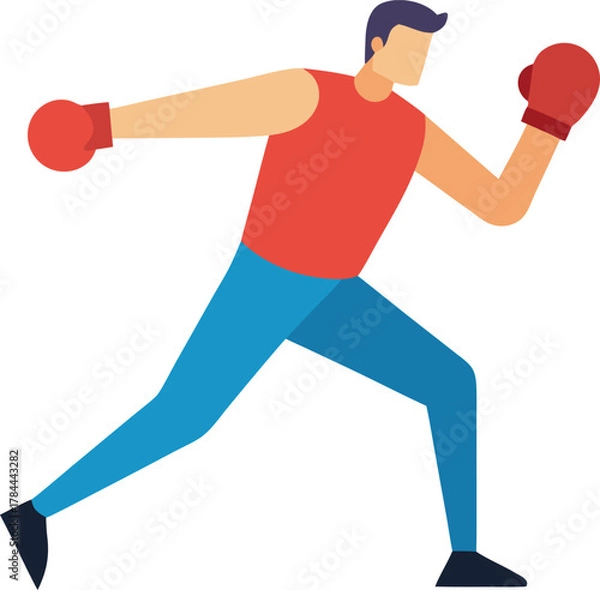 Obraz Dynamic illustration of a man training in boxing with punching bag