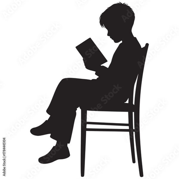 Obraz Engrossed reading illustration, a silhouette of a boy lost in a book, evoking quiet moments and the joy of literature, perfect for education or library themes