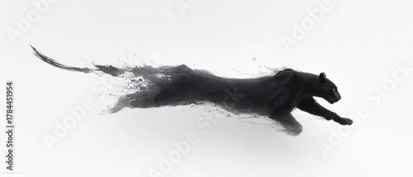 Fototapeta Abstract Black Panther in Motion with Dynamic Blur Effect on White Background