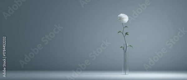 Fototapeta Elegant White Flower in Minimalist Glass Vase on Soft Gray Background