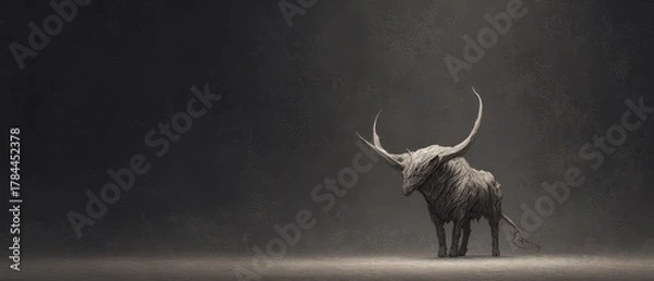 Obraz Majestic Bull Sculpture in Dramatic Lighting on Dark Background with Textured Surface