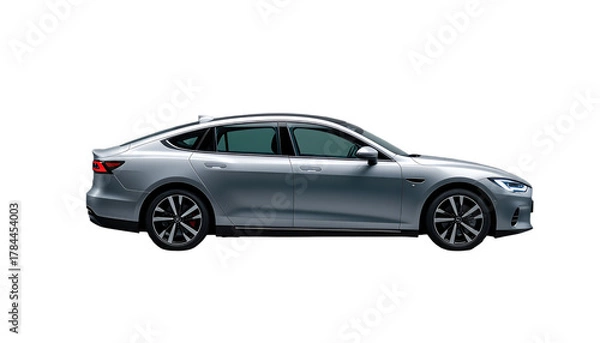 Obraz Modern Sleek Silver Sedan Side Profile Isolated