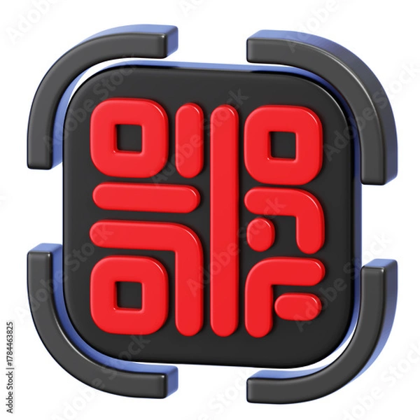 Fototapeta Black and Red QR Code Symbol. 3D Rendering