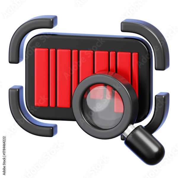 Fototapeta Barcode Scanning and Searching Concept, Magnifying Glass Over Barcode. 3D Illustration