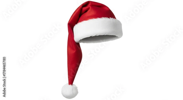 Obraz A traditional red santa hat with a soft white brim and pompom, isolated on a clean transparent background