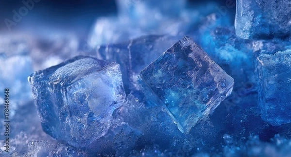 Fototapeta Macro photograph showcases textured, translucent, crystalline structures in various shades of blue